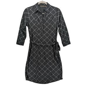 The Limited Belted Window Pane Dress XS Black White Knee Length Belt Check Lined